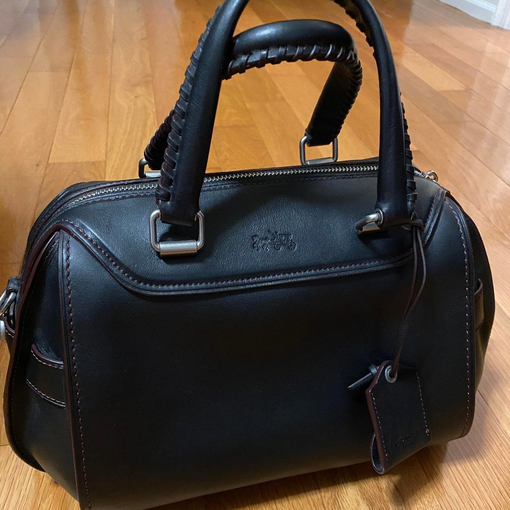 COPY - NW COACH Ace Satchel - Black Leather with Burgundy Stitching